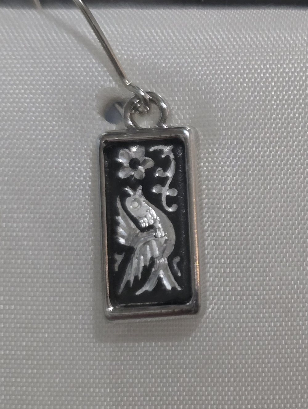 Earrings New Toledo Silver Damascene Bird Dove Flower Rectangle New in Packaging